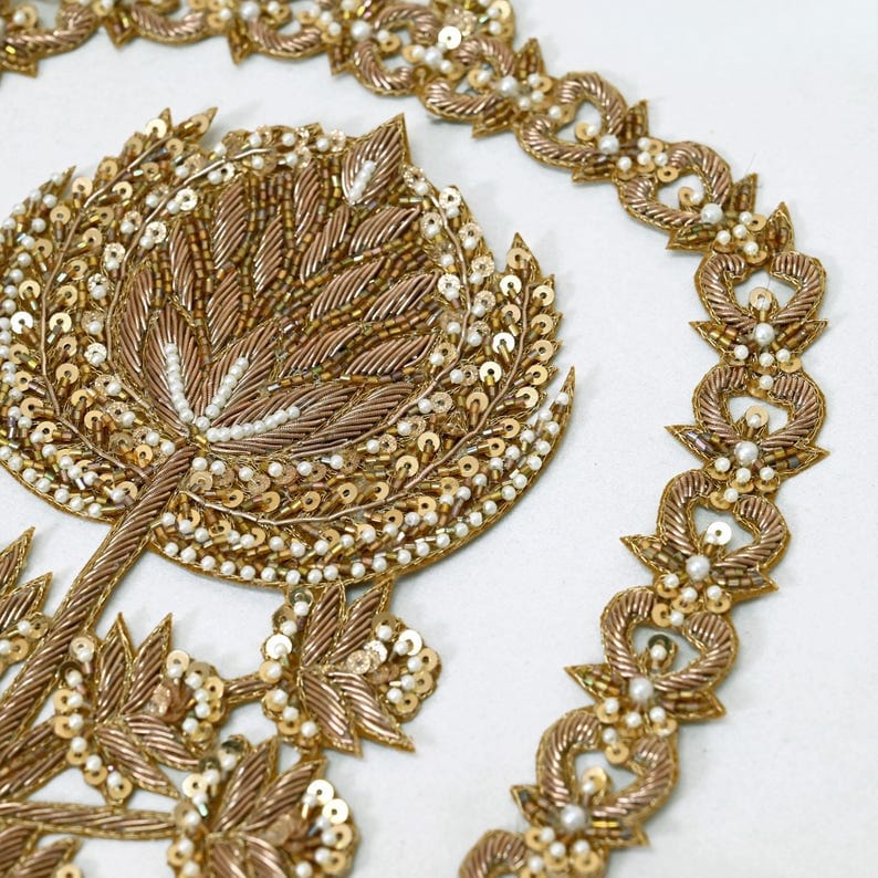 Antique Gold Dabka work Flower Motif Patch