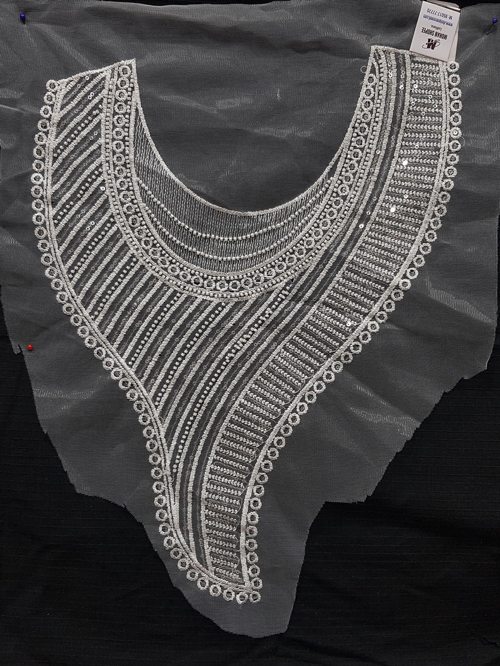 White Beads and Sequins work Net Base Neckline Patch