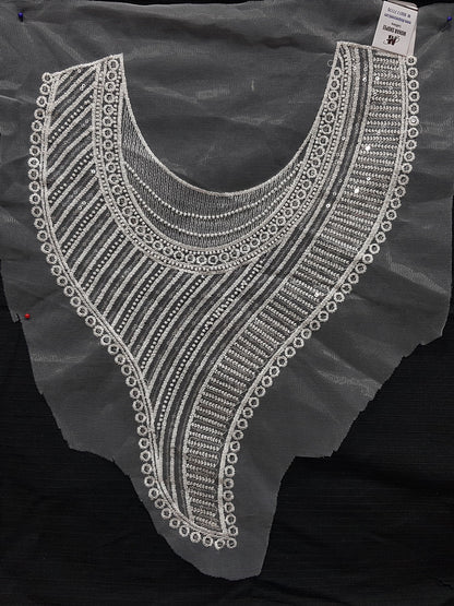 White Beads and Sequins work Net Base Neckline Patch
