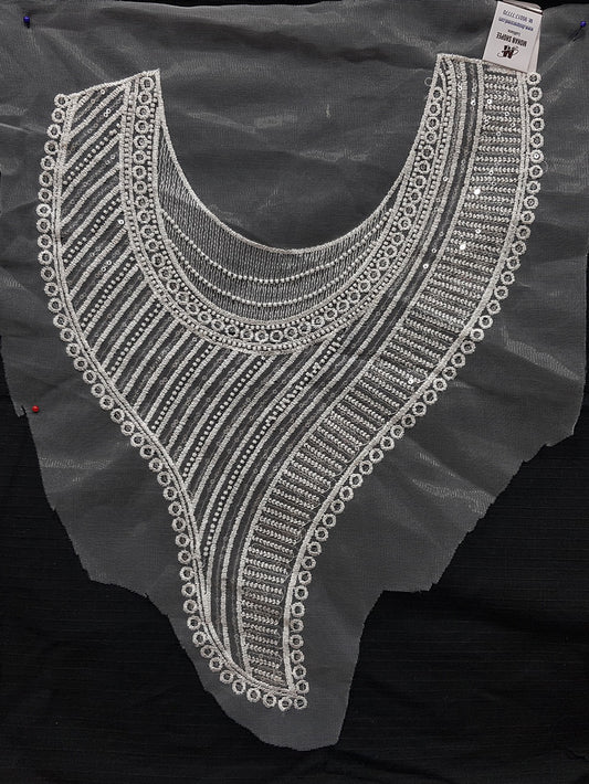 White Beads and Sequins work Net Base Neckline Patch
