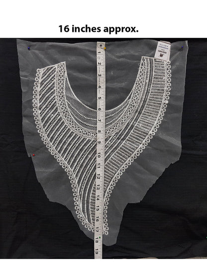 White Beads and Sequins work Net Base Neckline Patch