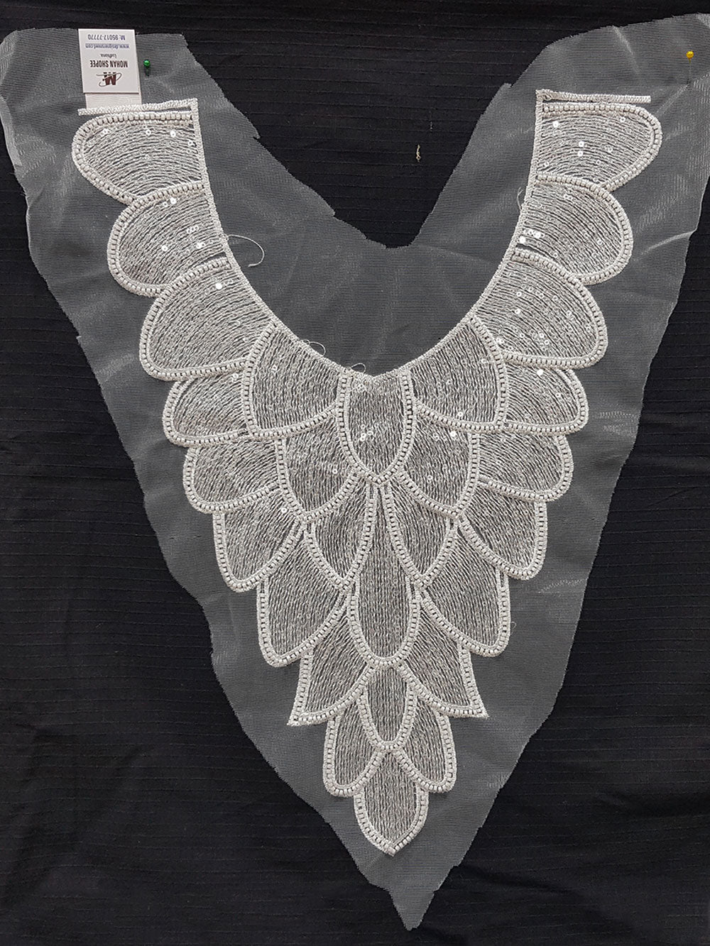 White color Beads and Sequins work Neck Patch