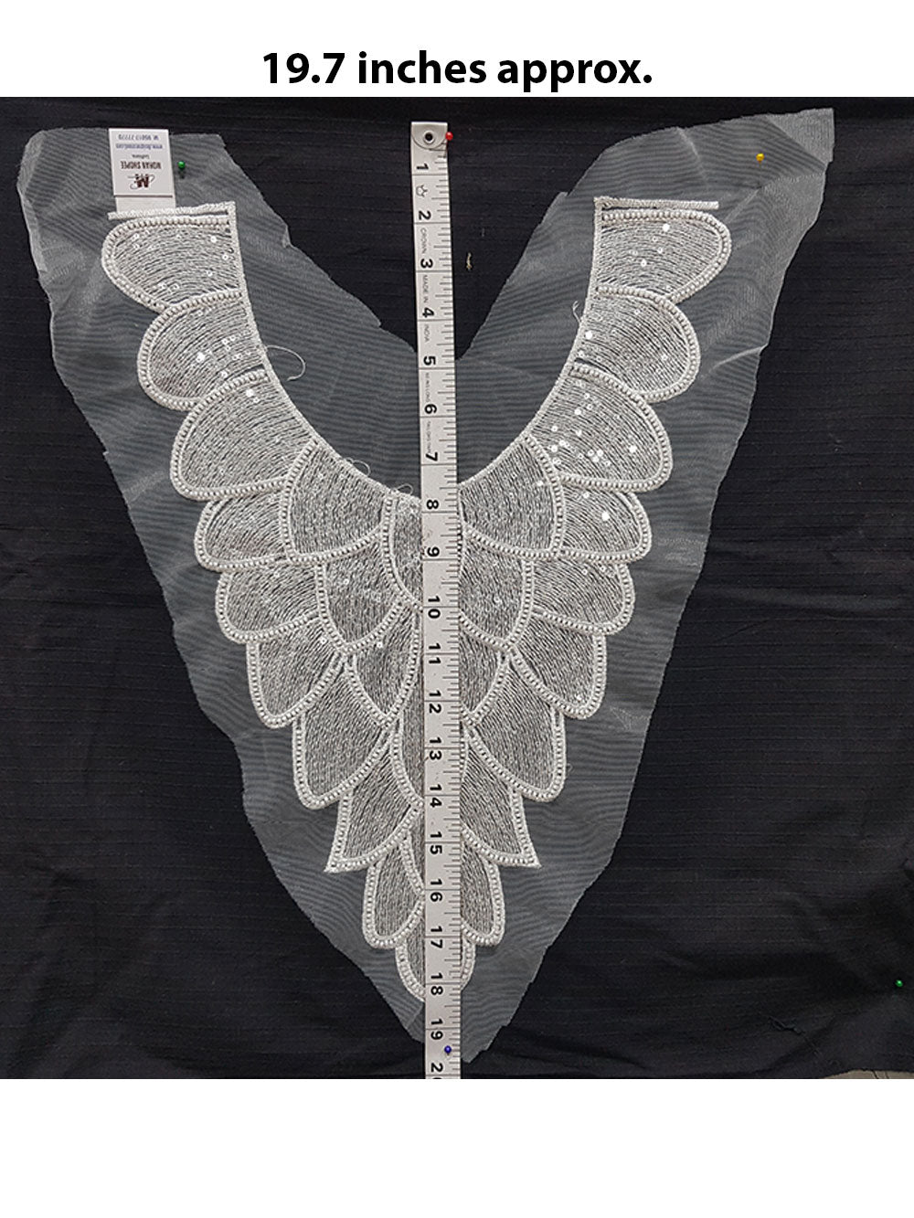 White color Beads and Sequins work Neck Patch