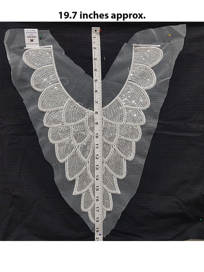 White color Beads and Sequins work Neck Patch