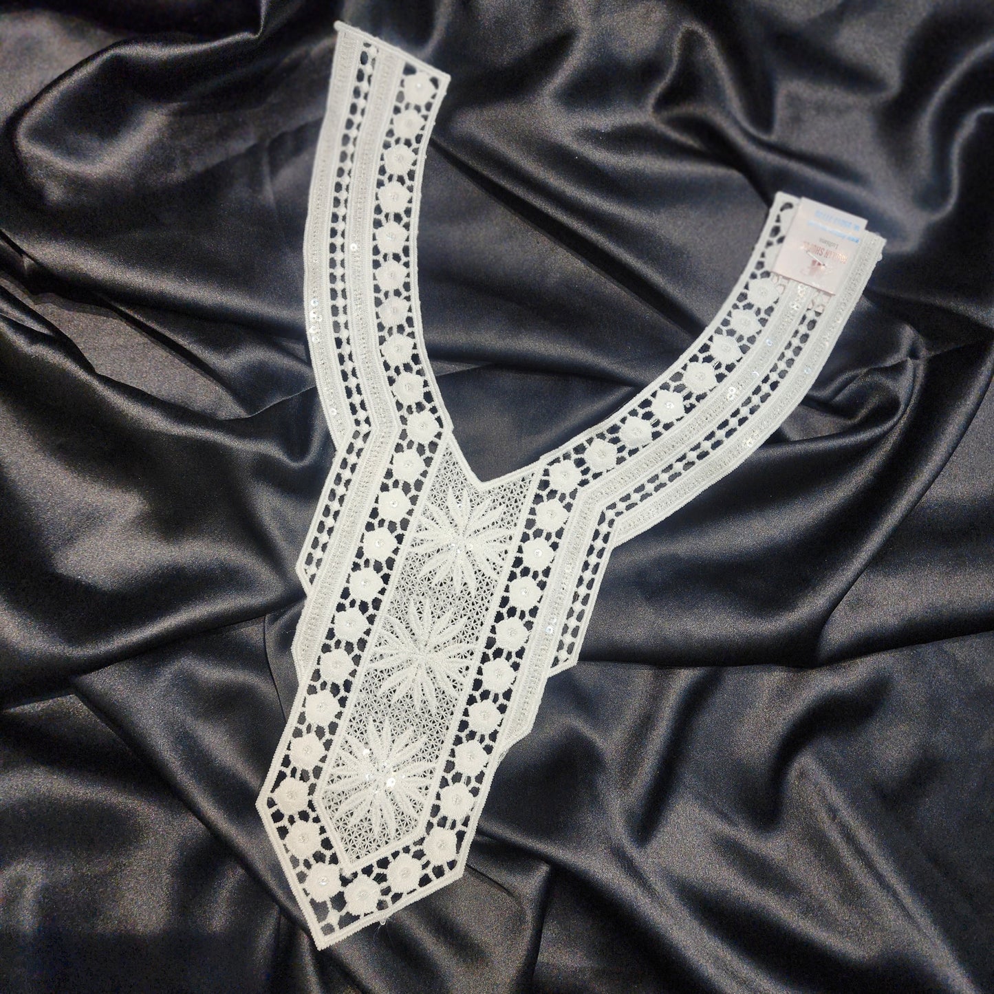 White Color Floral Work Cotton Neck Patch