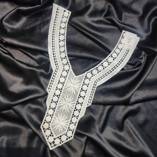 White Color Floral Work Cotton Neck Patch