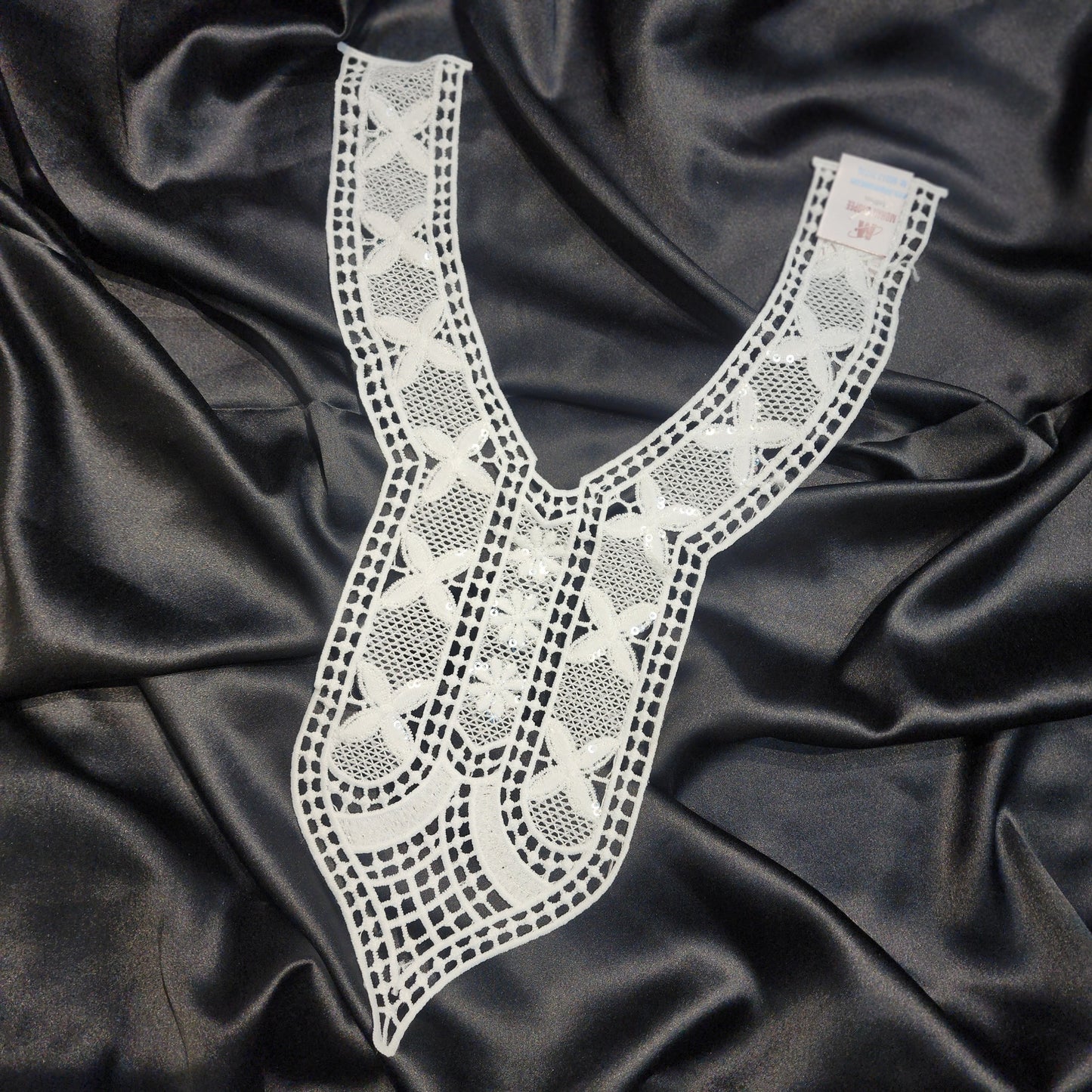 White Color Floral Work Cotton Neck Patch