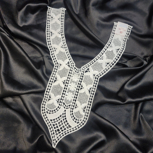 White Color Floral Work Cotton Neck Patch