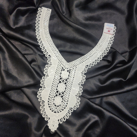 White Color Floral Work Cotton Neck Patch