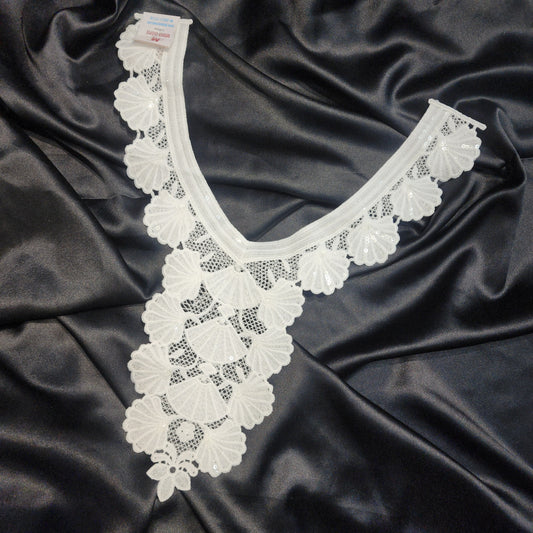 White Color Floral Cotton Neck Patch