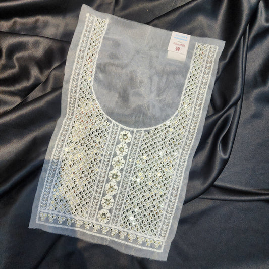 White color Sequins work Neck Patch with net base