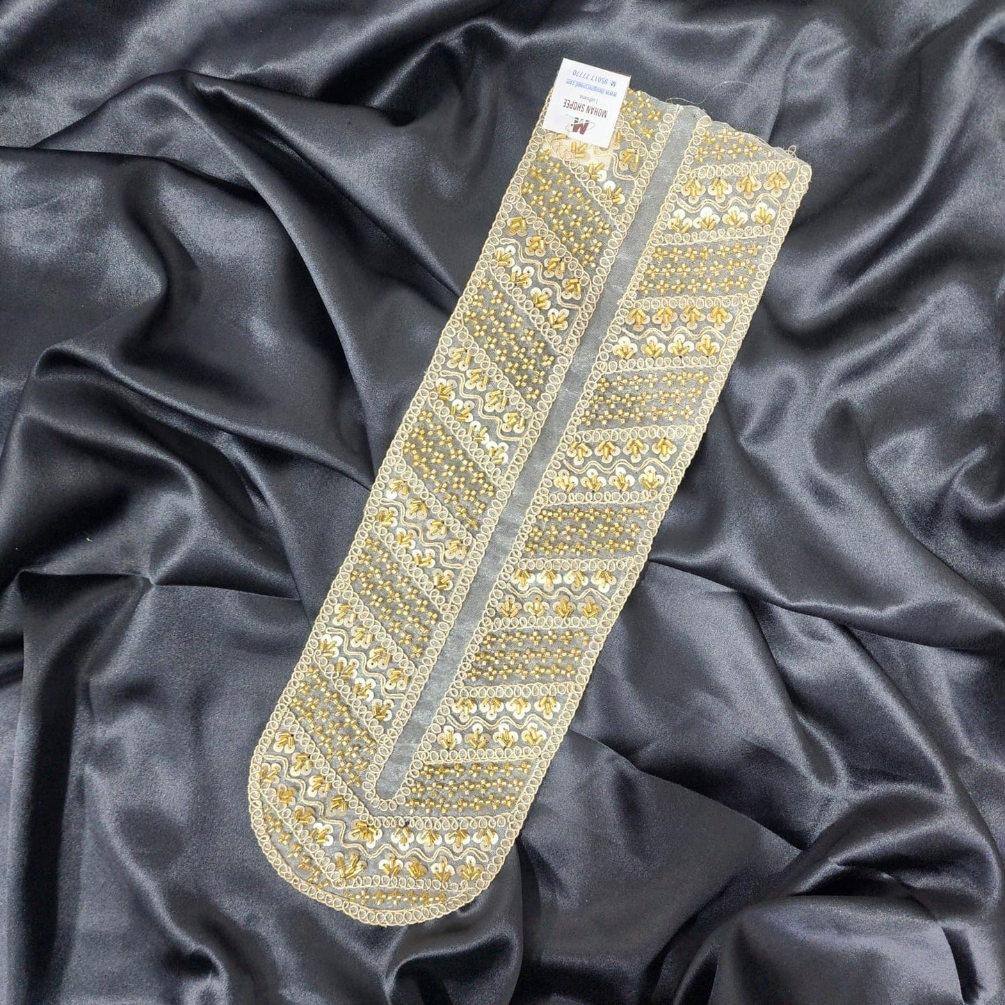 Golden U-Shaped Beads and Sequins work Neckline Patch