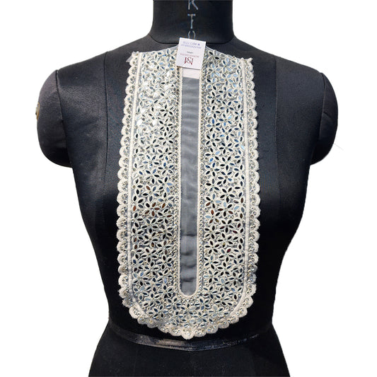White color U shaped Mirror work Neckline Patch