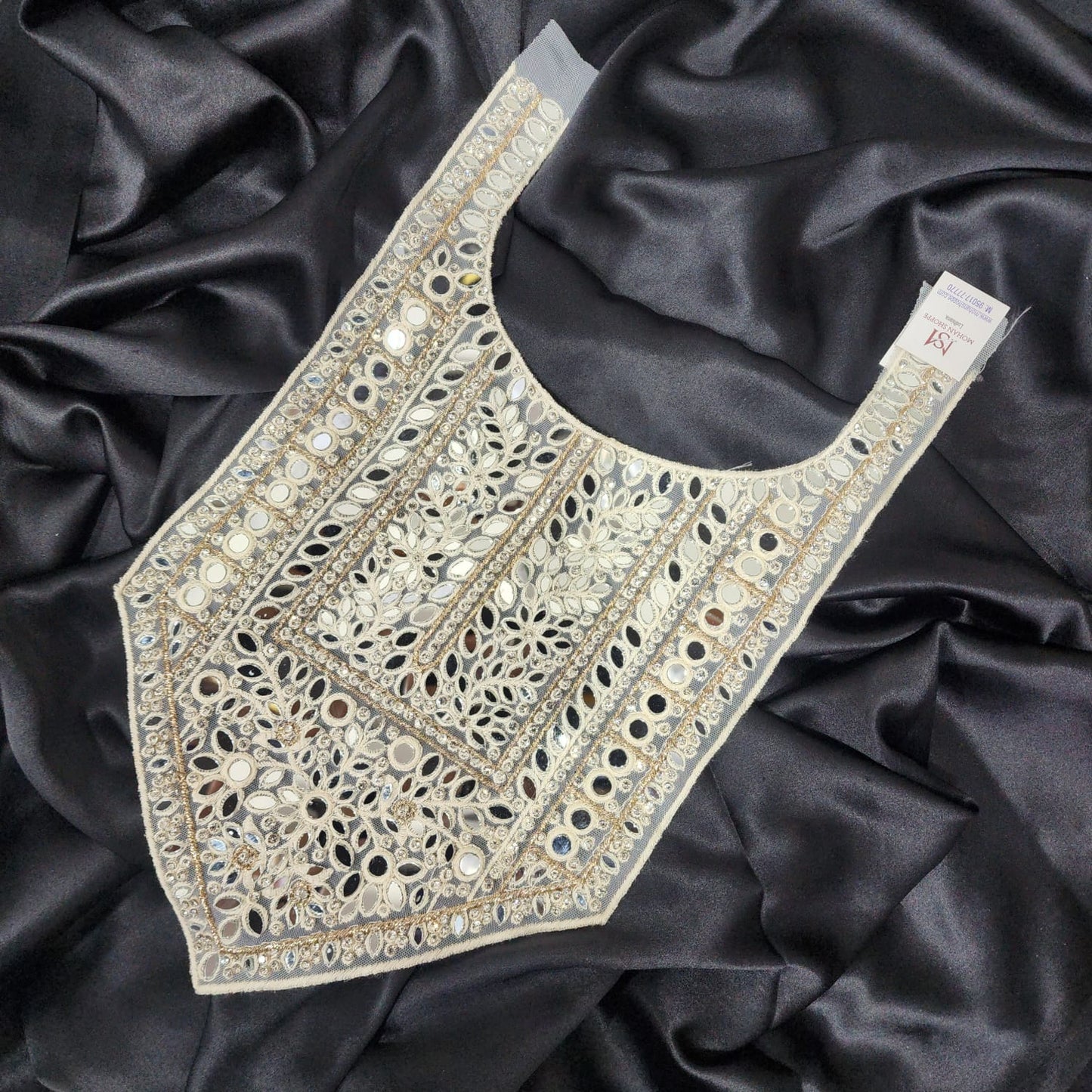 Off White Mirror work Neckline Patch