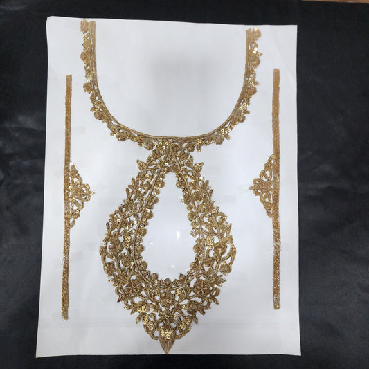 Designer Hand Embroidered Zardozi Neckline Patch with sleeves