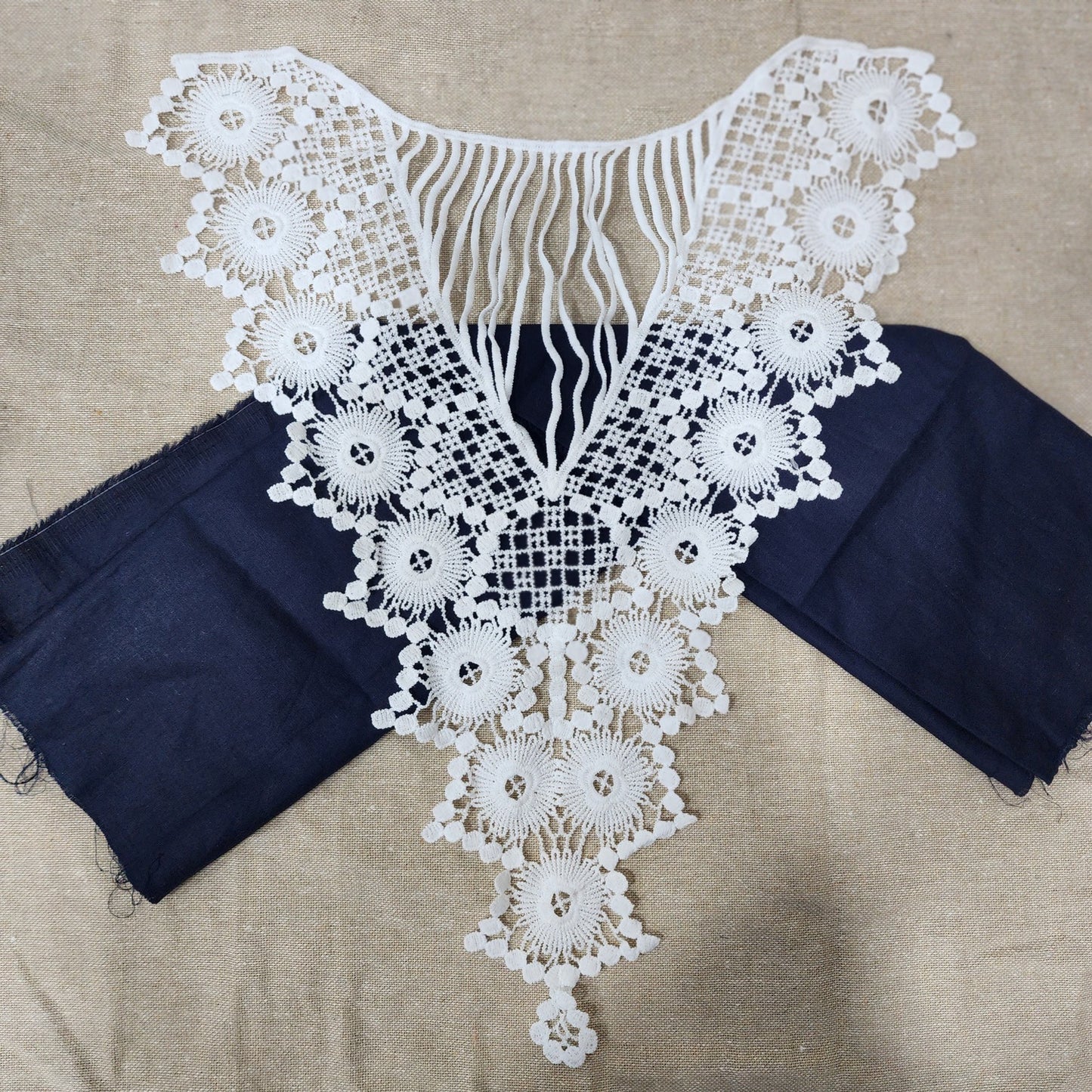 White color Cotton Fancy Neck Patch