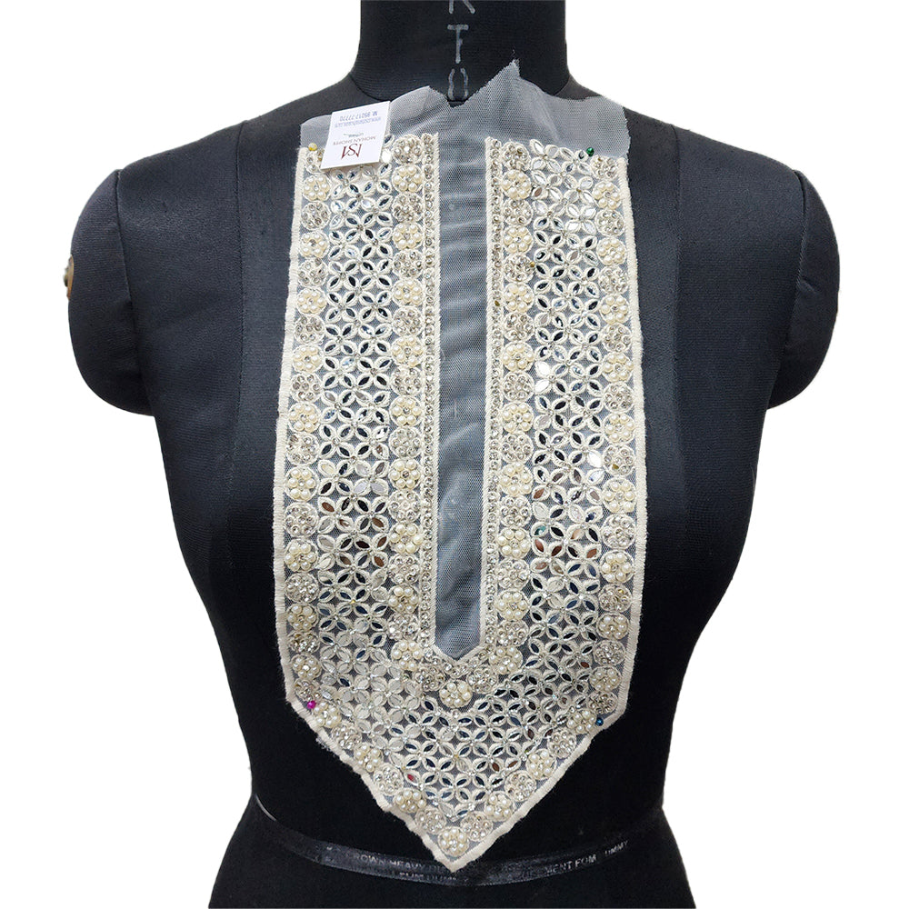 Off white color Mirror and Pearl work Neckline Patch
