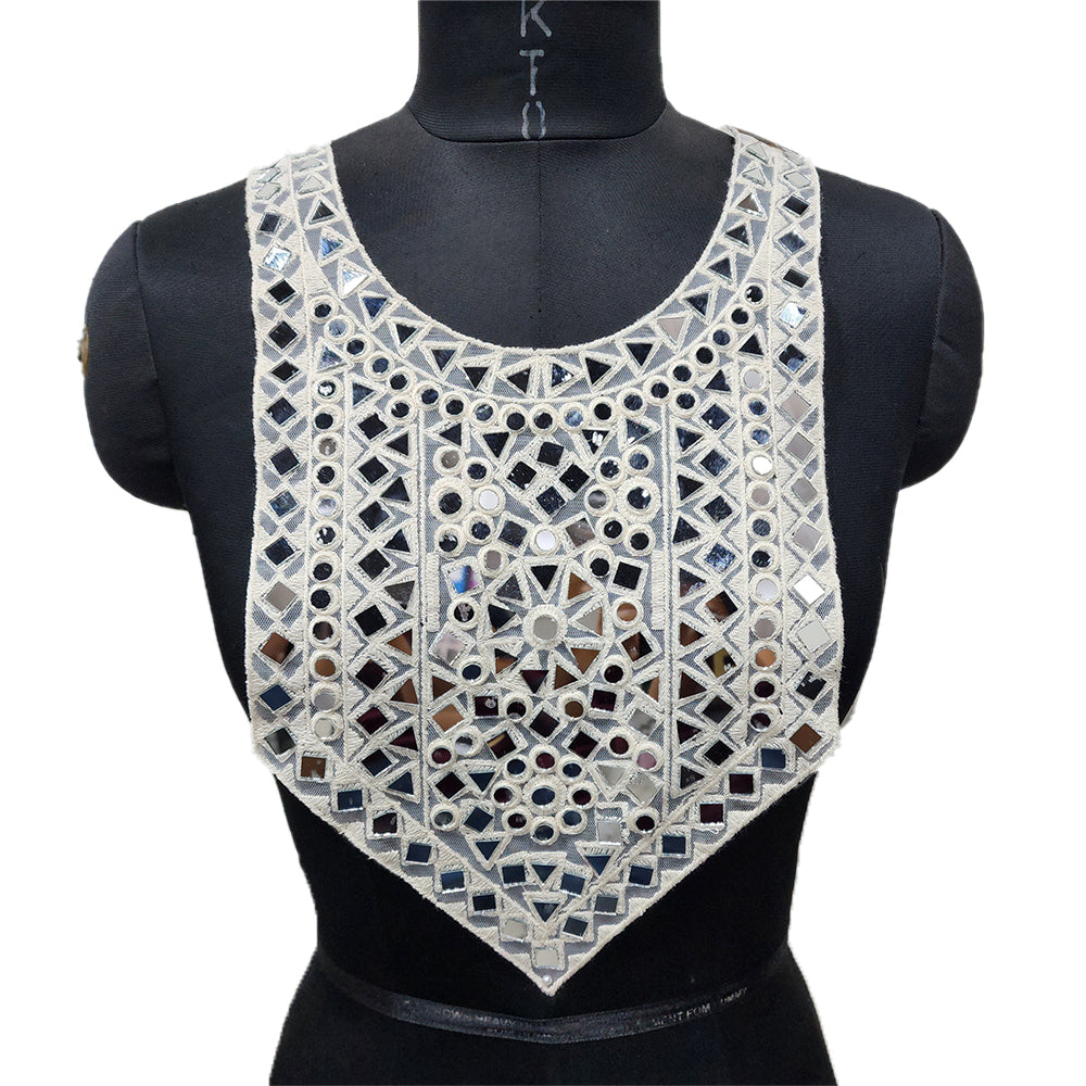 Off-white Mirror Work Neckline Applique Patch