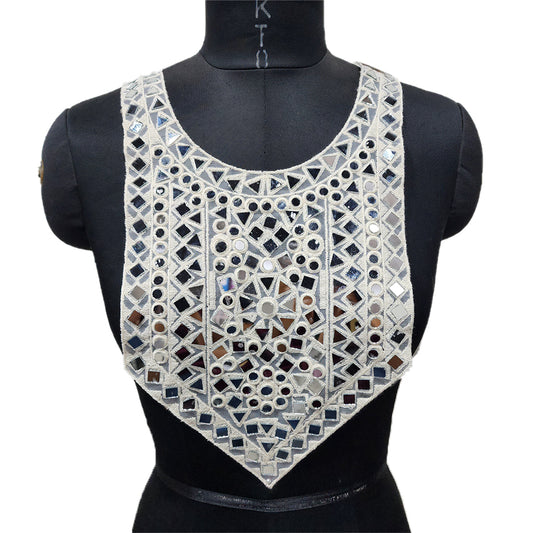 Off-white Mirror Work Neckline Applique Patch
