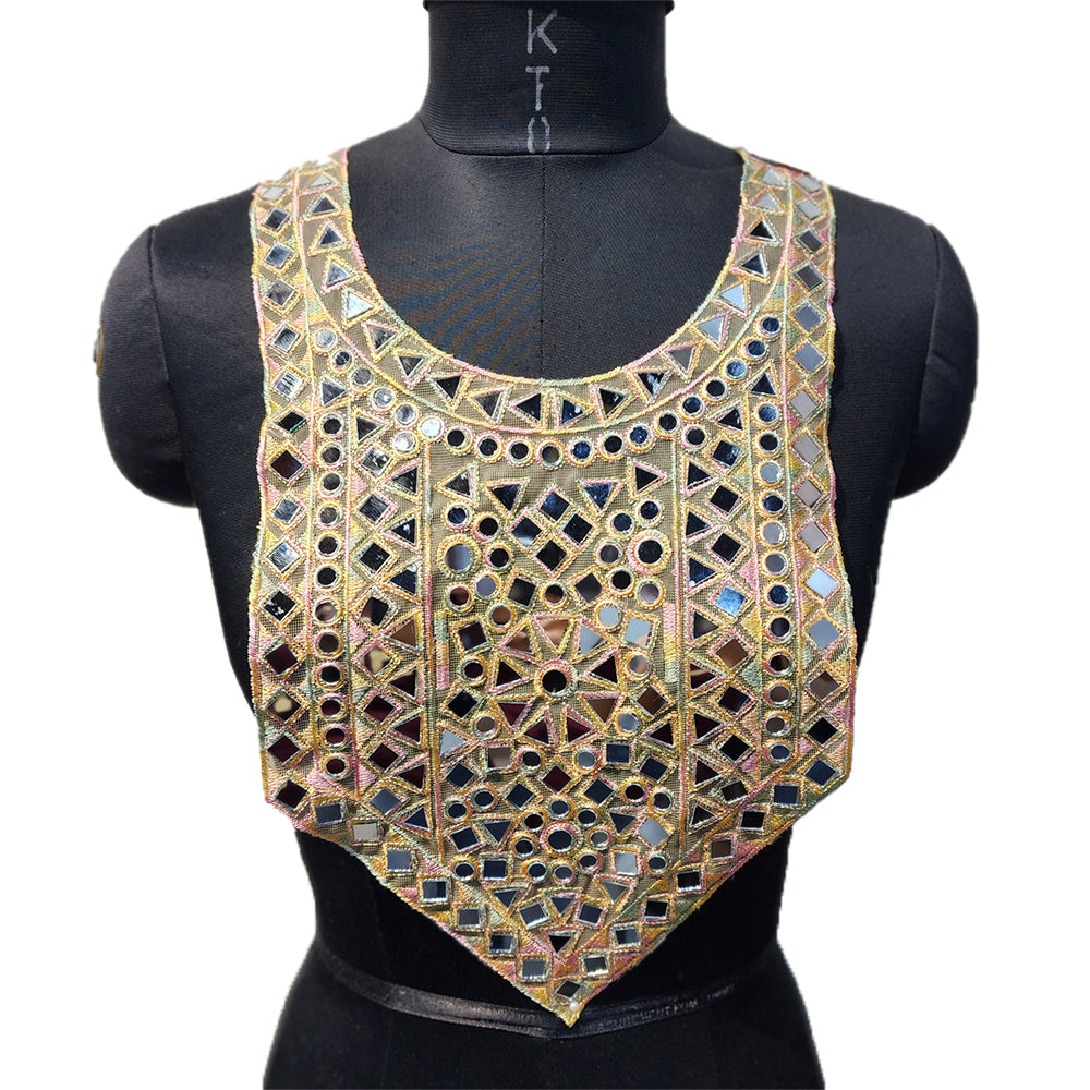Multicolor Mirror Work Neckline Applique Patch