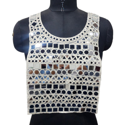 Rectangular Mirror work Neckline Applique
