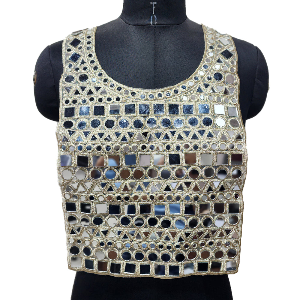 Rectangular Mirror work Neckline Applique