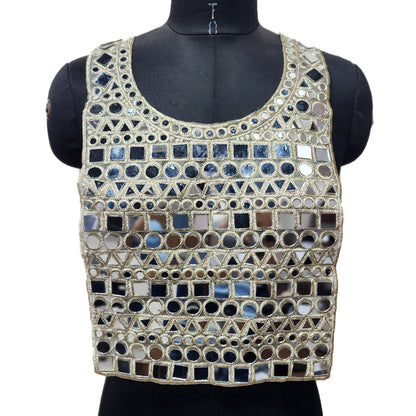 Rectangular Mirror work Neckline Applique