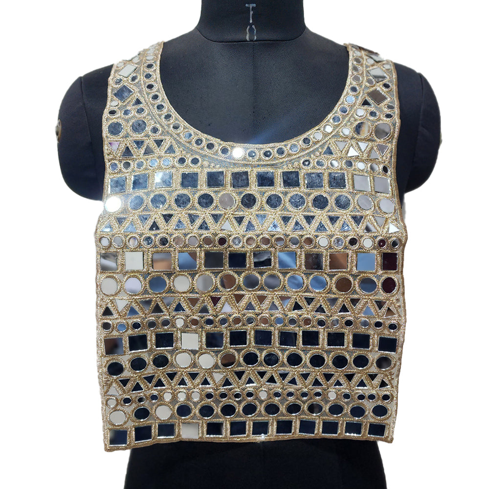 Rectangular Mirror work Neckline Applique