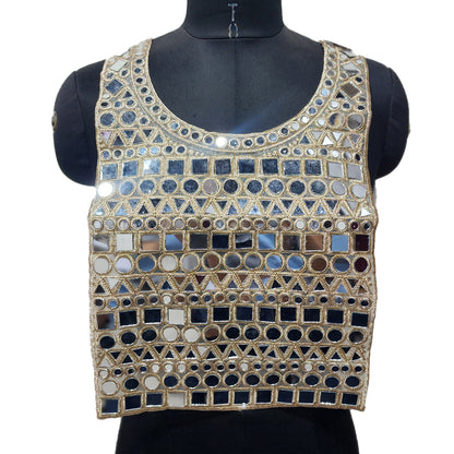 Rectangular Mirror work Neckline Applique