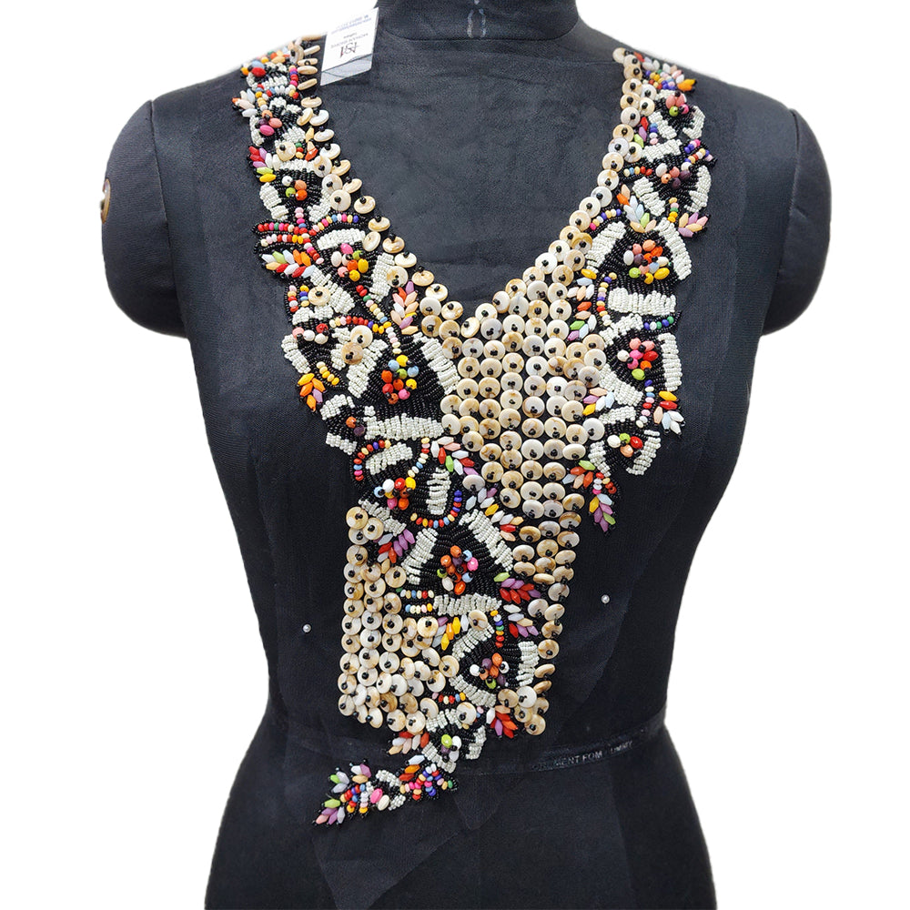 Gorgeous Moti and Beads work Neckline Applique Net Base Patch