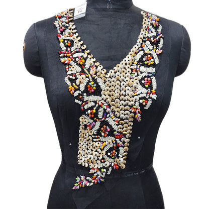 Gorgeous Moti and Beads work Neckline Applique Net Base Patch