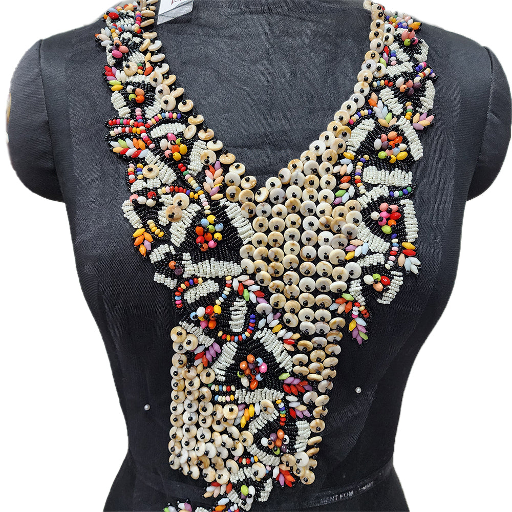 Gorgeous Moti and Beads work Neckline Applique Net Base Patch