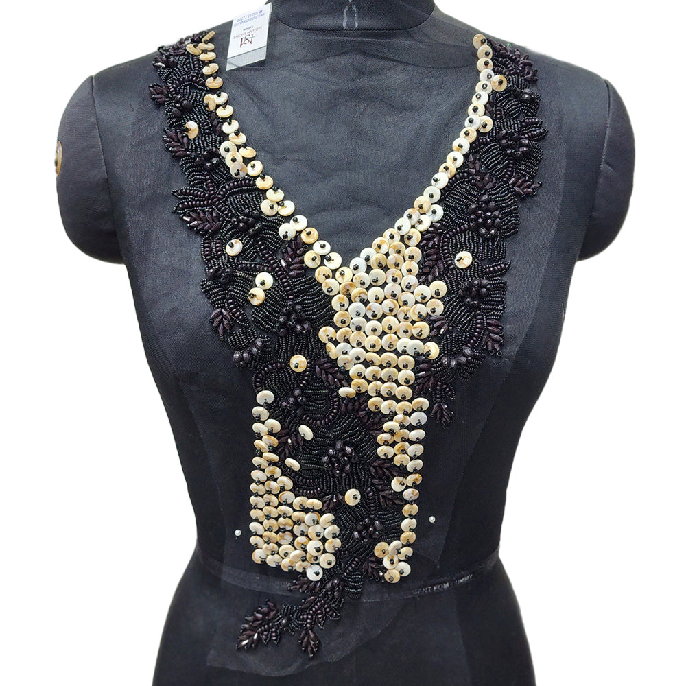 Gorgeous Moti and Beads work Neckline Applique Net Base Patch