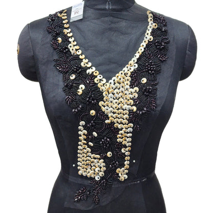 Gorgeous Moti and Beads work Neckline Applique Net Base Patch