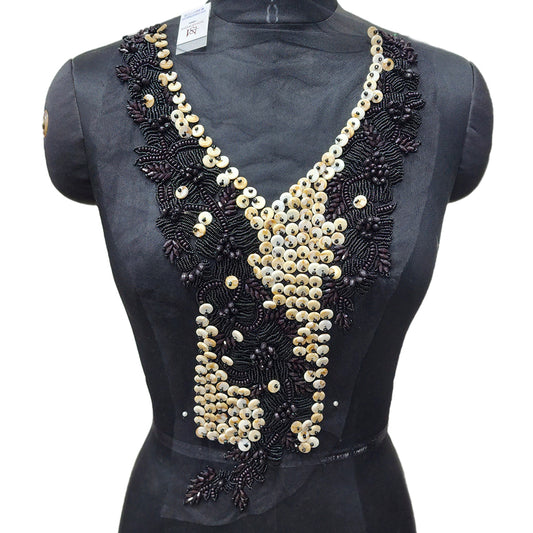 Gorgeous Moti and Beads work Neckline Applique Net Base Patch