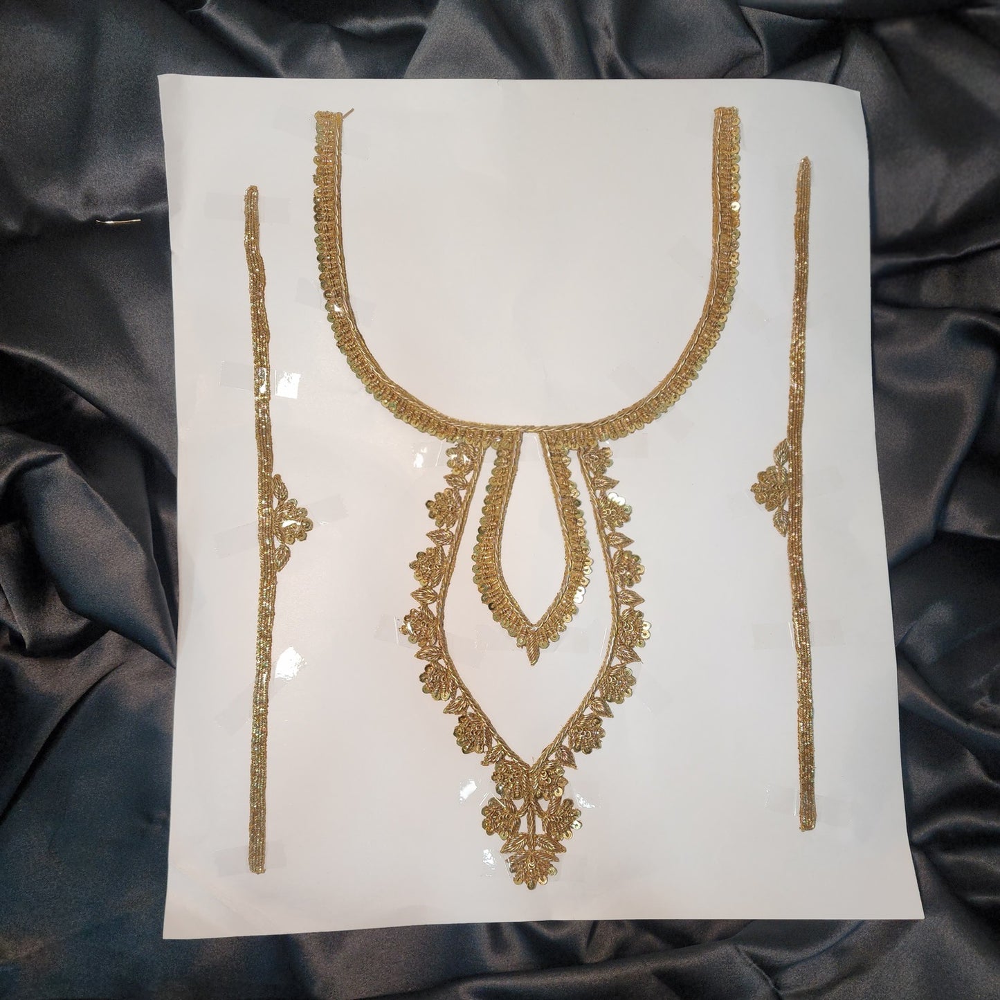 Antique Gold Dabka and Sequins work Neck Patch with sleeves work