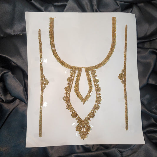 Antique Gold Dabka and Sequins work Neck Patch with sleeves work