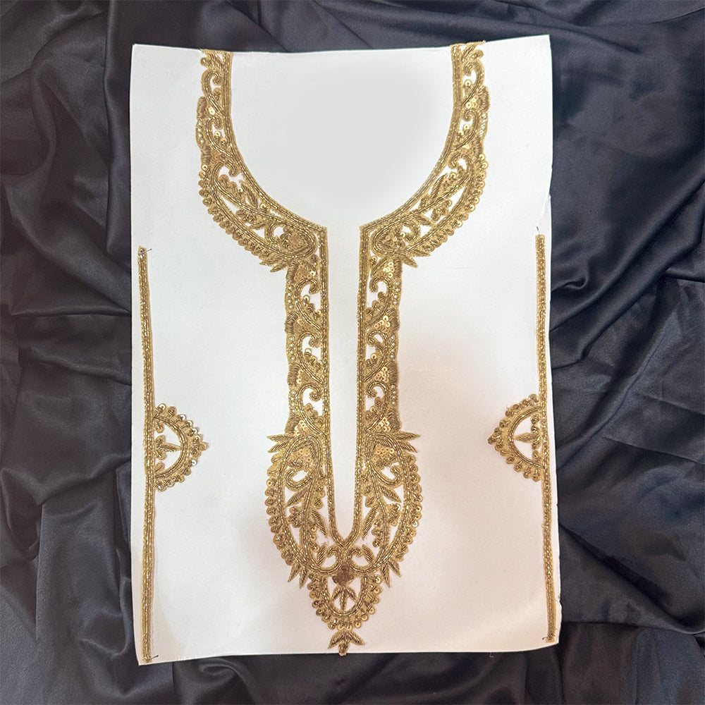 Antique Gold Long Handwork Neckline Patch with sleeves work
