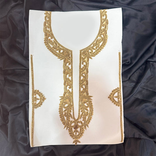 Antique Gold Long Handwork Neckline Patch with sleeves work