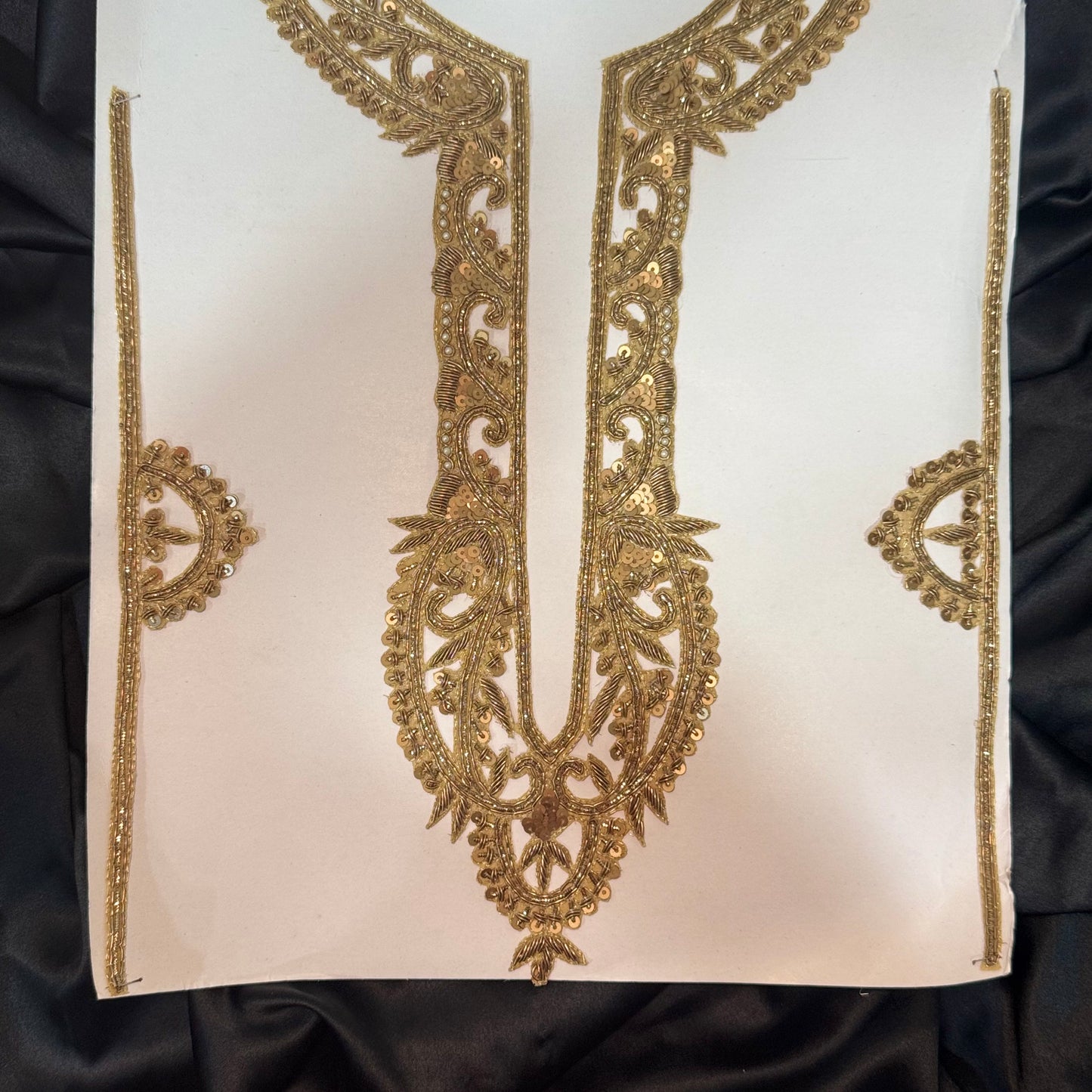 Antique Gold Long Handwork Neckline Patch with sleeves work