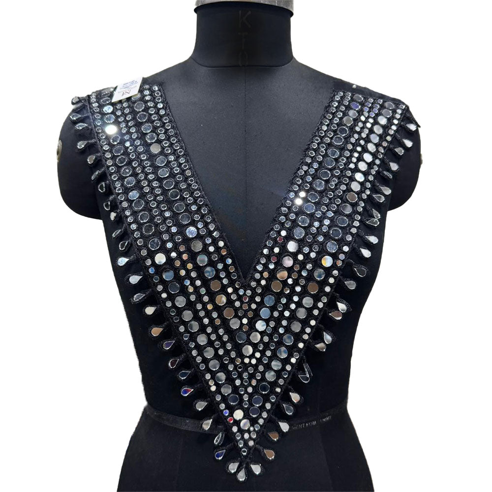 Pearl Matte Mirror work V shaped Neck Patch