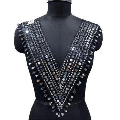 Pearl Matte Mirror work V shaped Neck Patch
