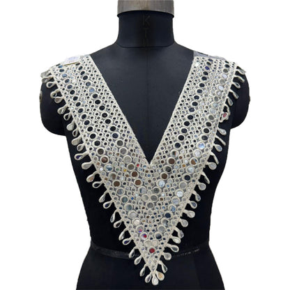 Pearl Matte Mirror work V shaped Neck Patch