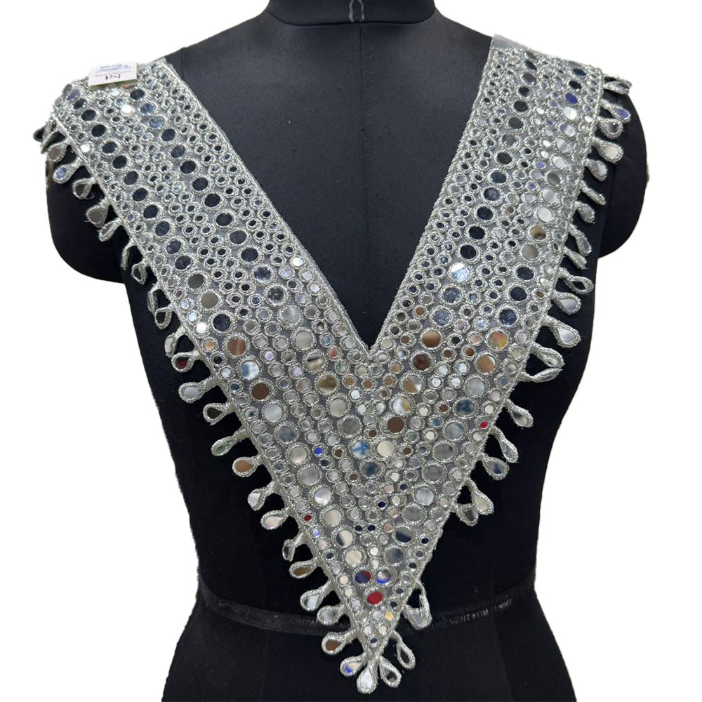 Pearl Matte Mirror work V shaped Neck Patch