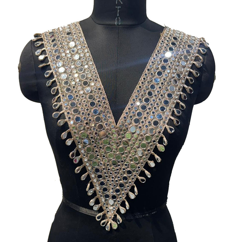 Pearl Matte Mirror work V shaped Neck Patch