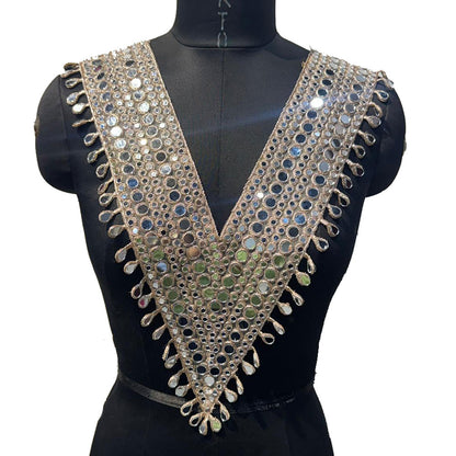 Pearl Matte Mirror work V shaped Neck Patch