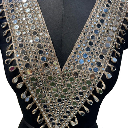 Pearl Matte Mirror work V shaped Neck Patch