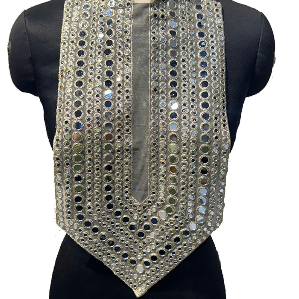 Pearl Matte color Mirror work Neckline Patch