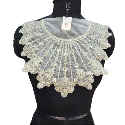 Designer Beads and Sequins work Net Base Neckline Patch
