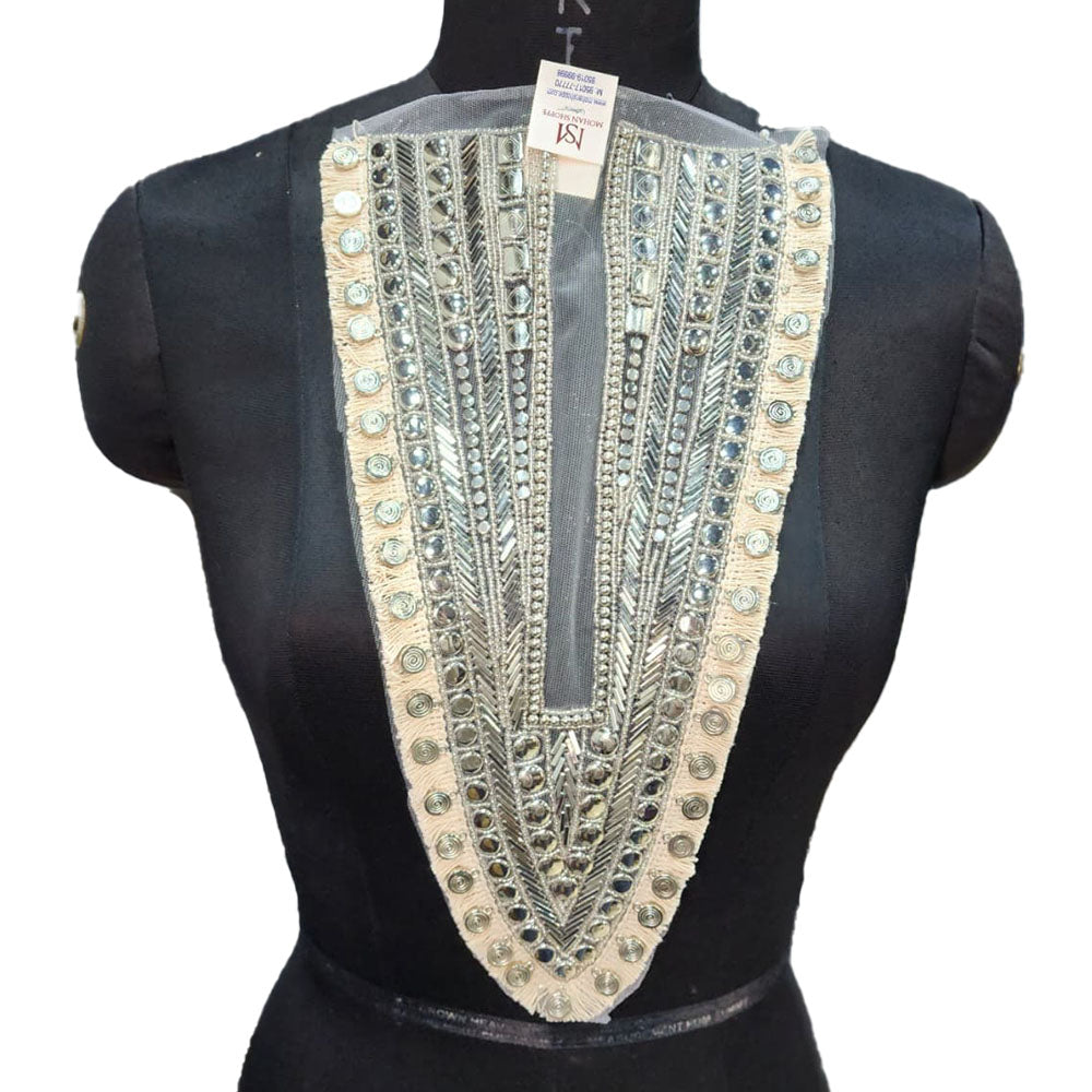V Shaped Beads work Net Base Neckline Applique